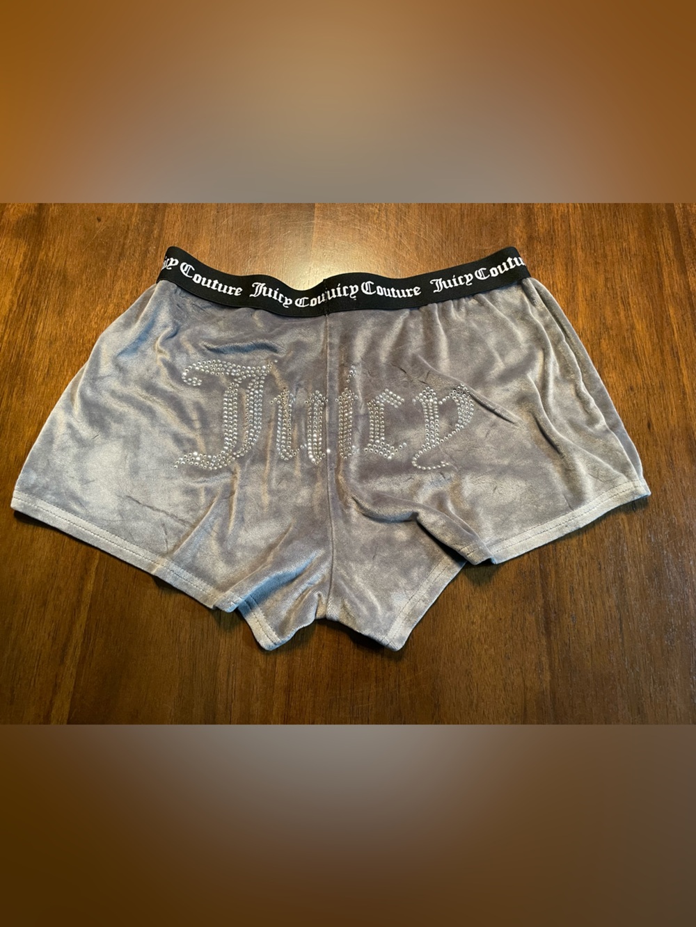 Juicy Couture Velour Sleep Shorts M Gray Rhinestone Logo Elastic Waist McBling
